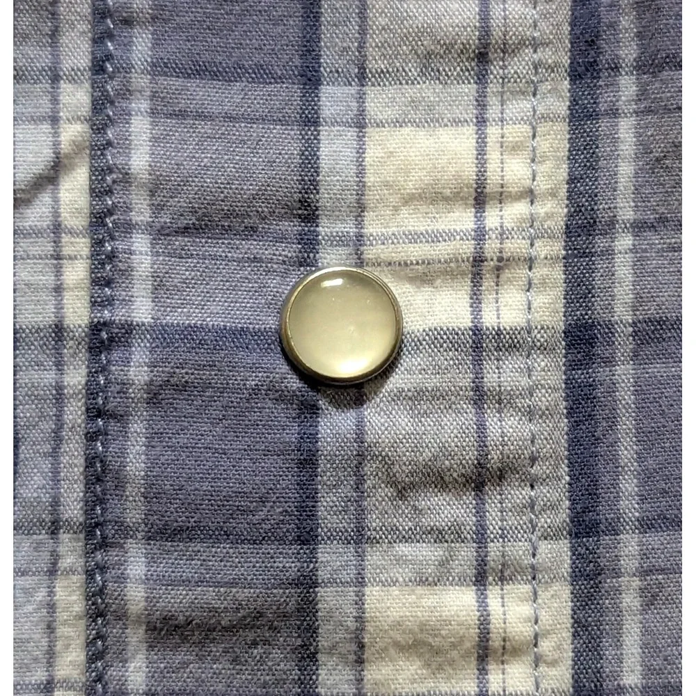 Levi's The Two Horse Brand Shirt Men's XL White Blue Plaid Tab Sleeve Pearl Snap